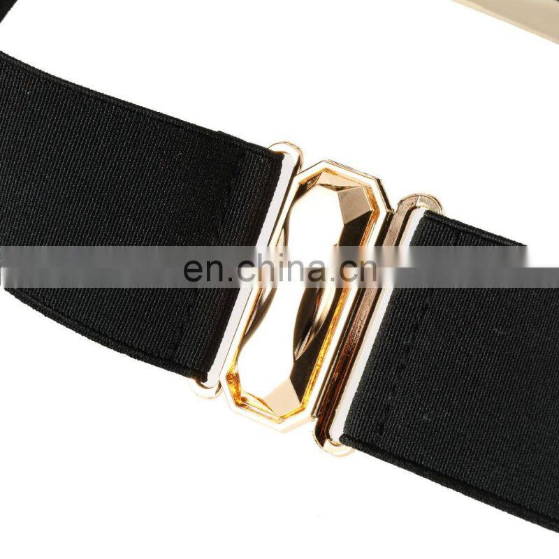 Women Elastic Belt Material Mirror Metal Waist Belt Metallic Bling Gold Plate Wide fashion Band