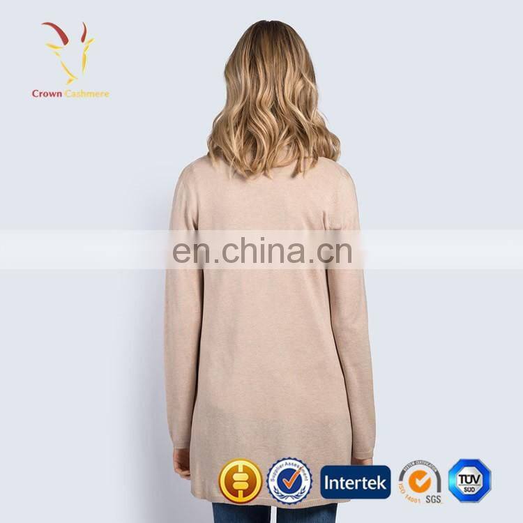 Womens open front plain knit long pattern cardigan with pockets