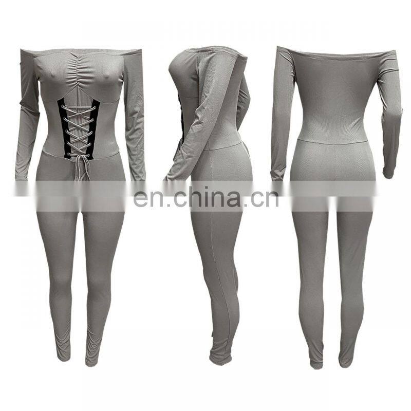 Wholesale custom women's jumpsuit Western style Autumn and winter Strapless Eyelet straps Thread Rompers Pure cotton