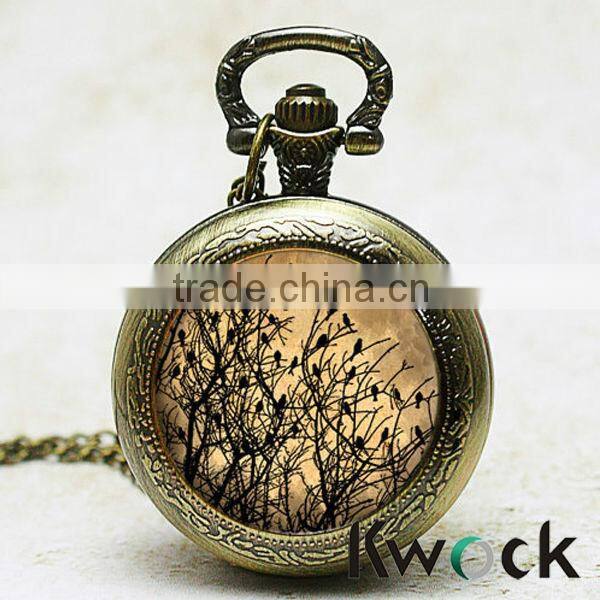 Unisex Antique Case Vintage Brass Rib Chain Quartz Pocket Watch