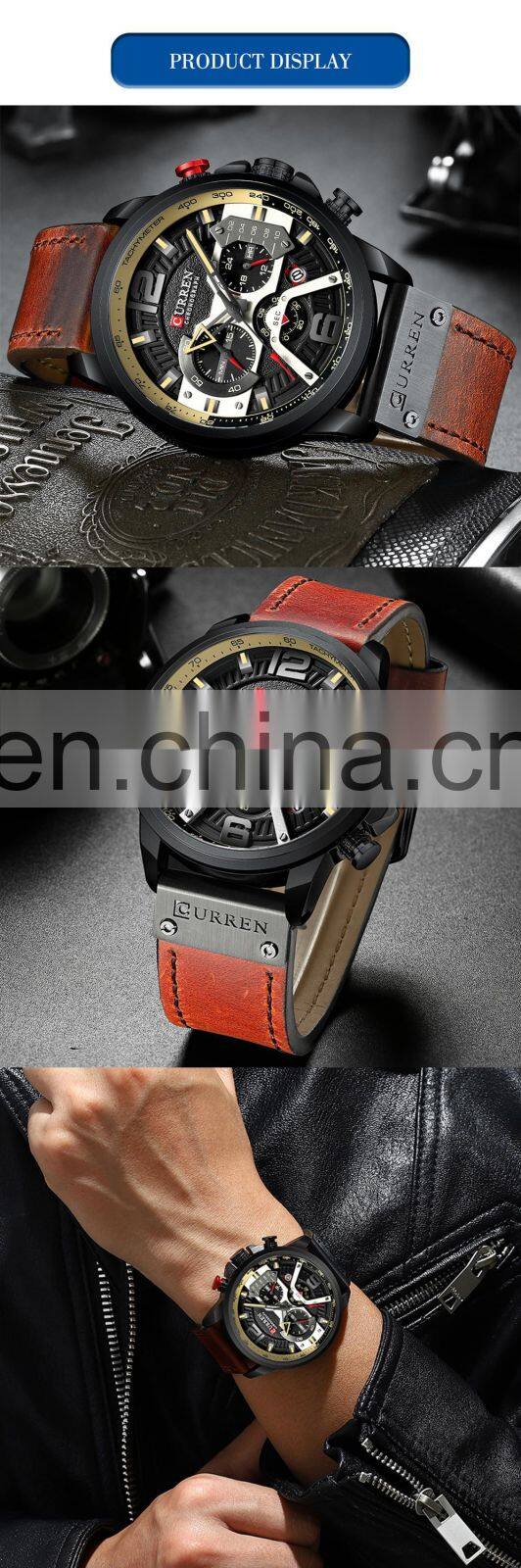 CURREN 8329 Top Brand Watches Male Clock Sport Military Leather Strap Chronograph watches men
