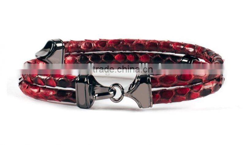 High Quality Cool Silver Skull Hasp Black and White Genuine Python Skin Leather Bracelet for men or women