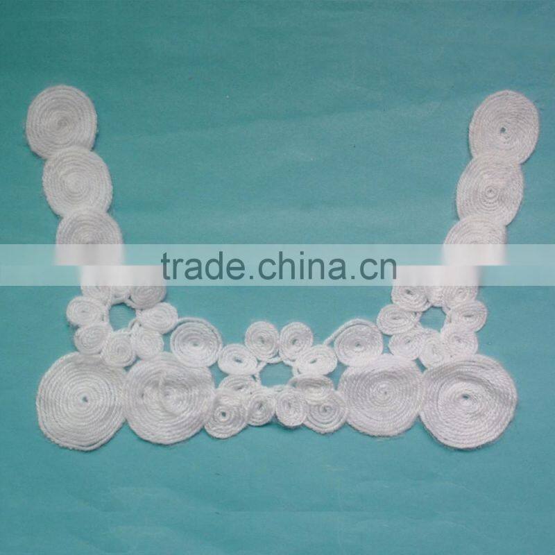 Factory sale cotton tape circled flower neck trim crochet yarns neck collar applique for clothes