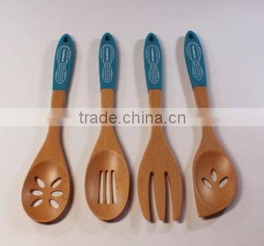 Hot Saling Beech Wood kitchen tools with Silicone Handle