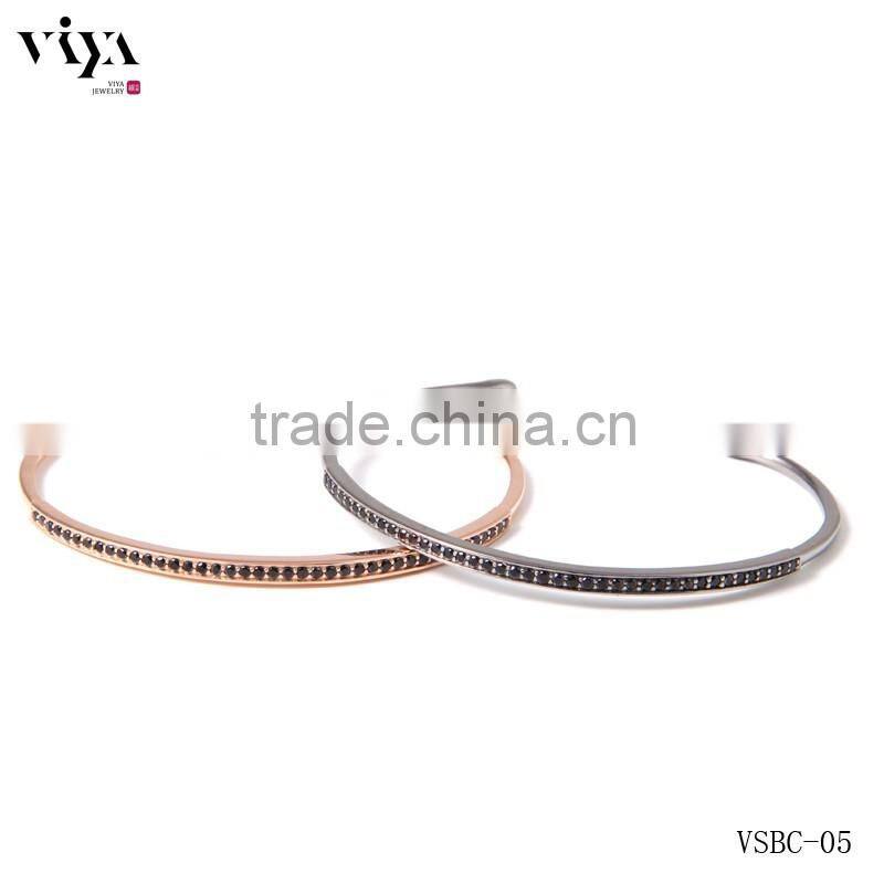 925 STERLING SILVER JEWELRY MINI RIVIERE SILVER BLACK DIAMOND EASY WEAR BANGLE