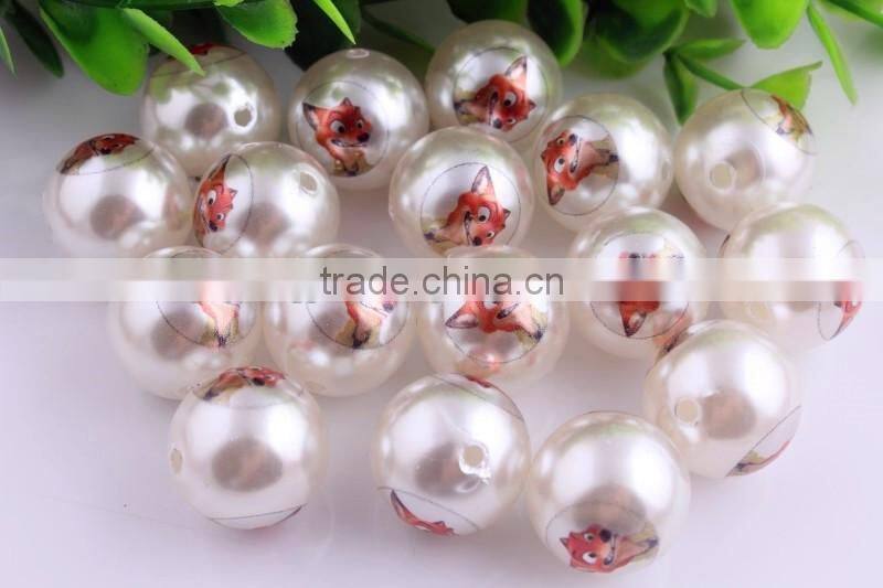 Look!! 2016 Fashion Chunky Round Loose Acrylic Bubblegum Ball 20mm Pearl Print Cartoon Character Large Pearl Beads For Jewelry!