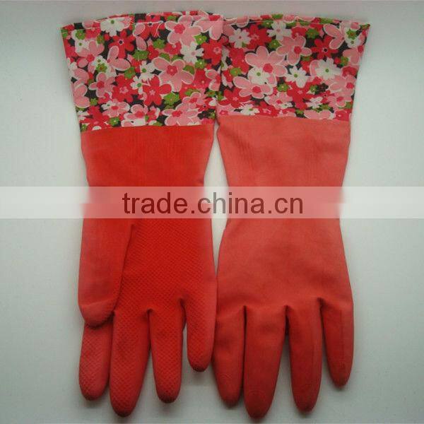Boxi-High quality red extended paragraph inside with cotton latex cleaning gloves