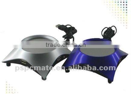 silver usb usb coffee cup warmer with 4 port hub