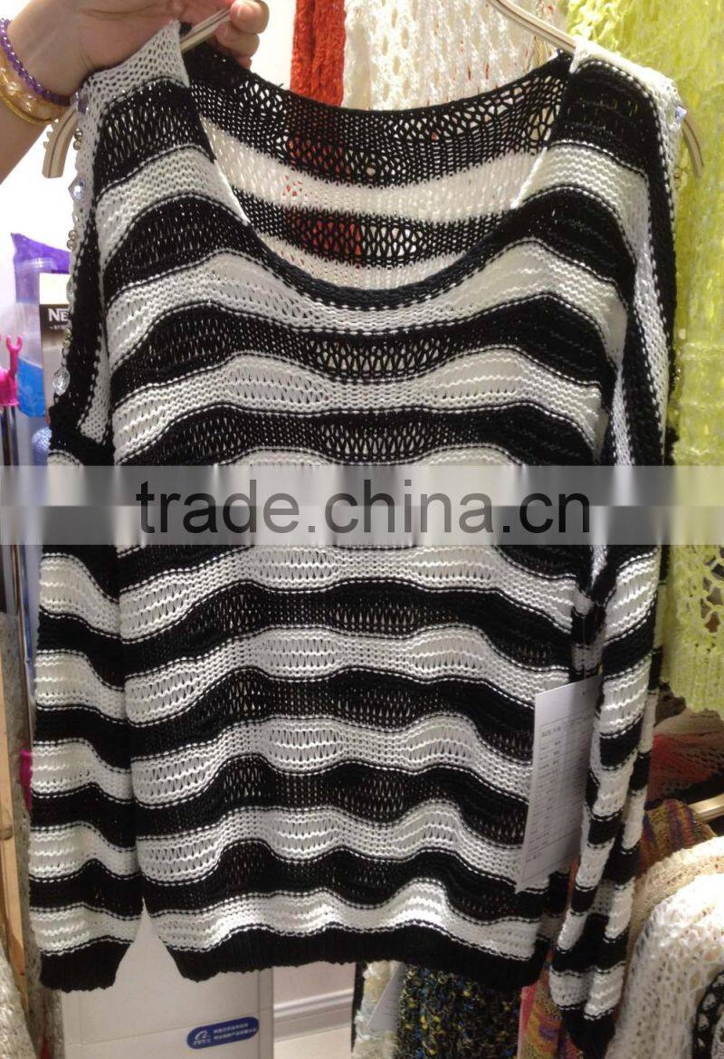 New arrival fashion round neck bat sleeve crochet sweater women 2015 , sweater factory for women