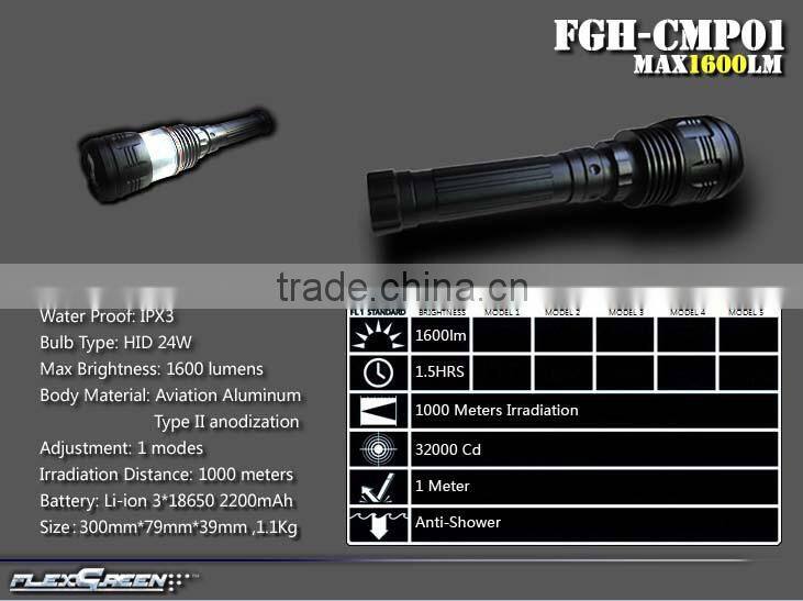 rechargeable 18650 battery hard anodizing 24W HID camping torch