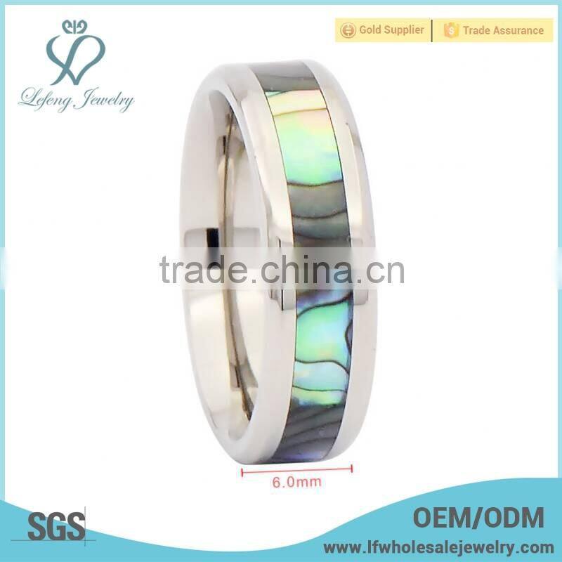 Fashion jewelry titanium ring with abalone shell inlay