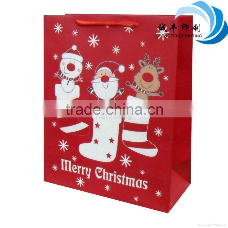 hot sale Christmas red paper packaging bag