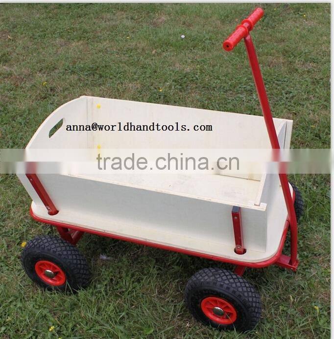 WOODEN CHILDRENS PULL KART PUMP UP TYRES FOR GARDEN USE BARGAIN EX DISPLAY CART