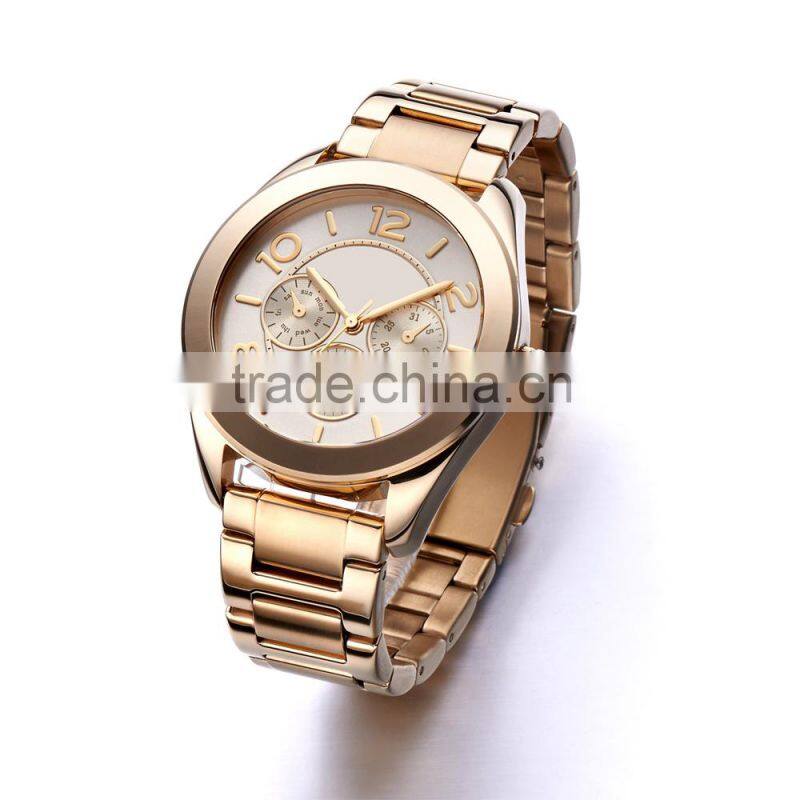 Full Stainless Steel Mutifunction Japan Quartz Wirst Watch Gold