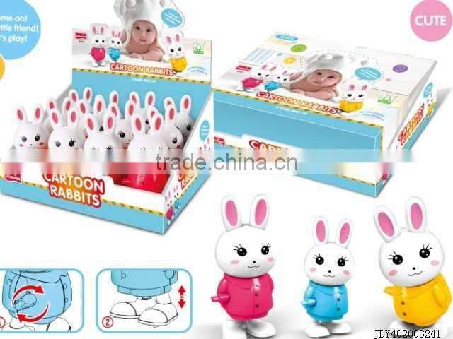 Hot sale plastic mini wind up cartoon jumping rabbit easter toy