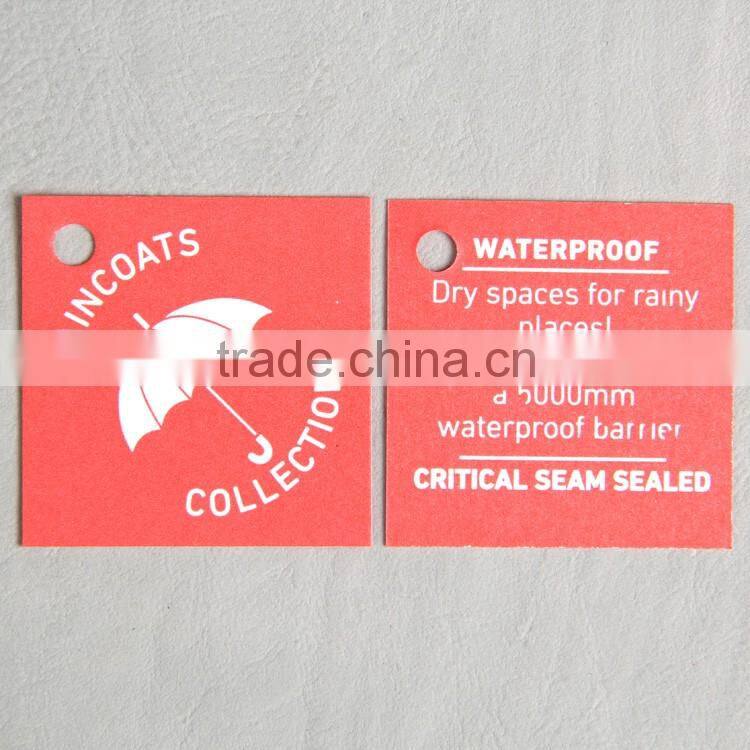 Rectangle paper hangtag for raincoat