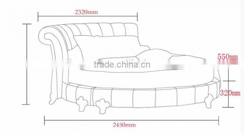 Hotel Bedroom Furniture Fabric Round Bed Glod Leaf Classic Solid Wood Legs DHR01