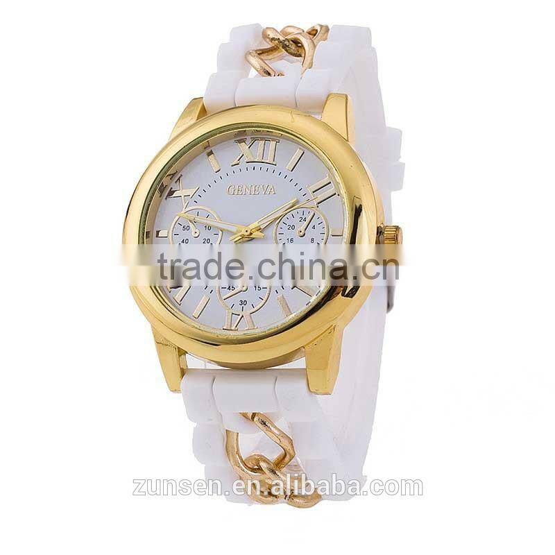 2016 Hot Fashion Famous Brand Gold Alloy Chain Geneva Casual Quartz Watch Women Cheap Silicone Wristwatches Relogio Feminino