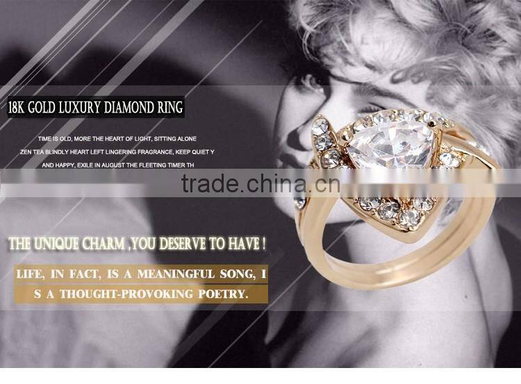 Classic Geometric Ring Double Exquisite Yellow 18k Gold Plating Austrian Crystal Zircon Heart Rings