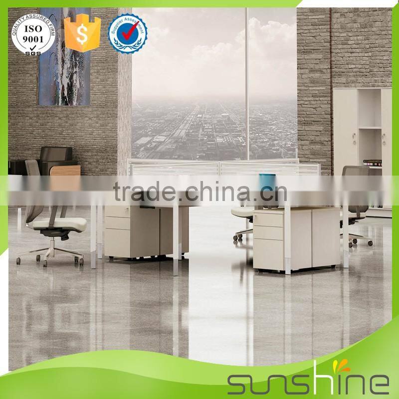 Modern factory workstation desktop partition for 4 person white table metal leg with mobile pedestals for open space office