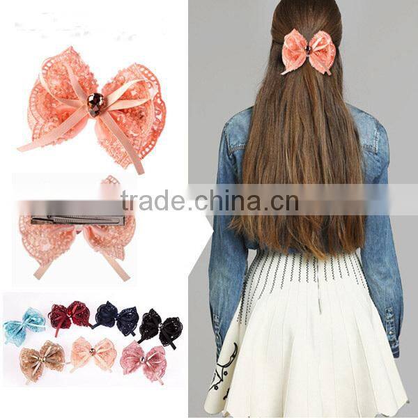 small beads bow korean ribbon hair clip, grosgrain ribbon hair clip