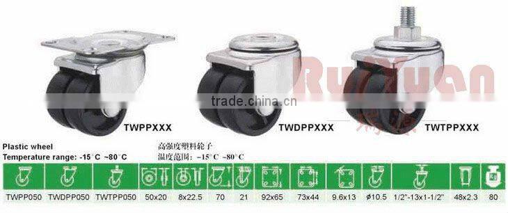 Plastic top plate swivel twin wheel caster