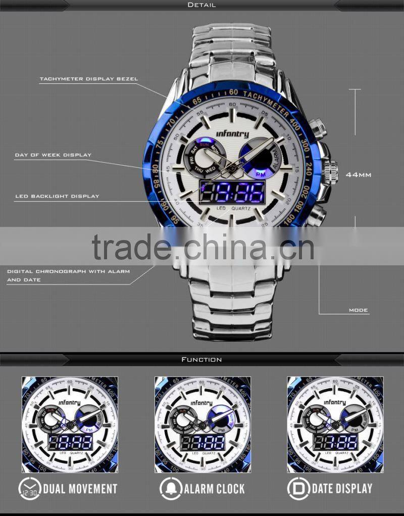 INFANTRY Fashion Date&Day display LED Stainless Watch