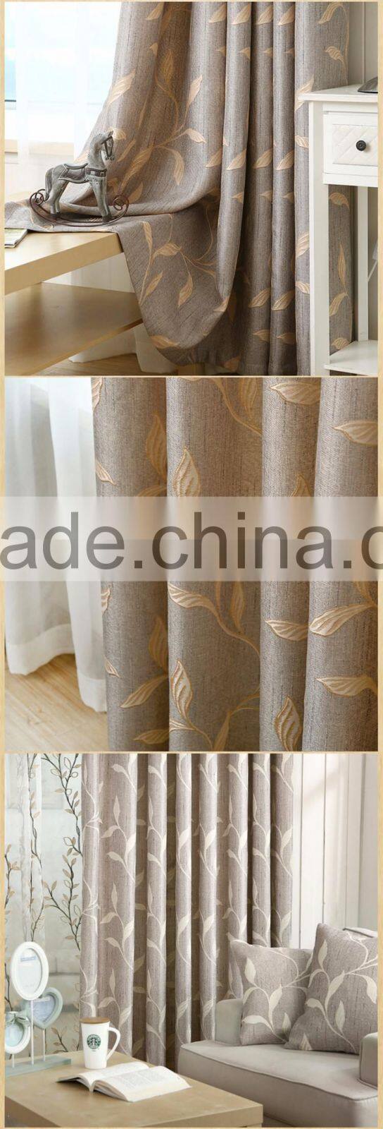jacquard leaf design polyester cotton t/c fabric linen look good quality 110" size countryside style curtain wholesae