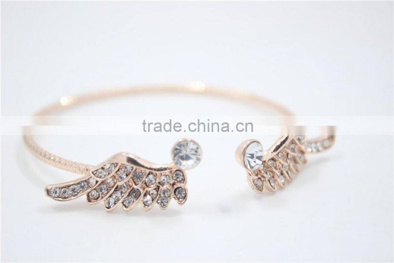 Cuff Ring Rose Gold Wave Pattern Bracelet White Crystal Rhinstone Wings Open Adjustable Cuff For Women For 2016New Intrend style