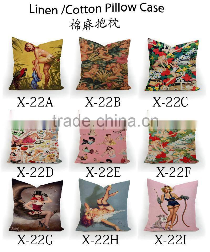 "Modern Lady" Style printed Weave Pillow Cover For Cafe/Bar Decorative