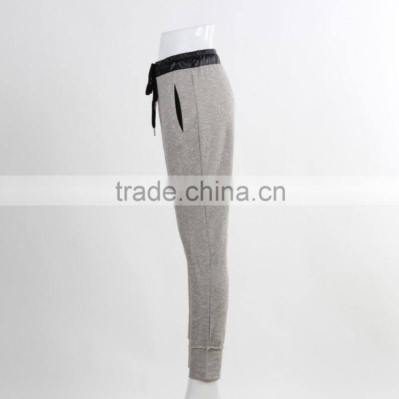 F5W30186 Newest Style Contrast Waistband Grey Sweatpants For Girls
