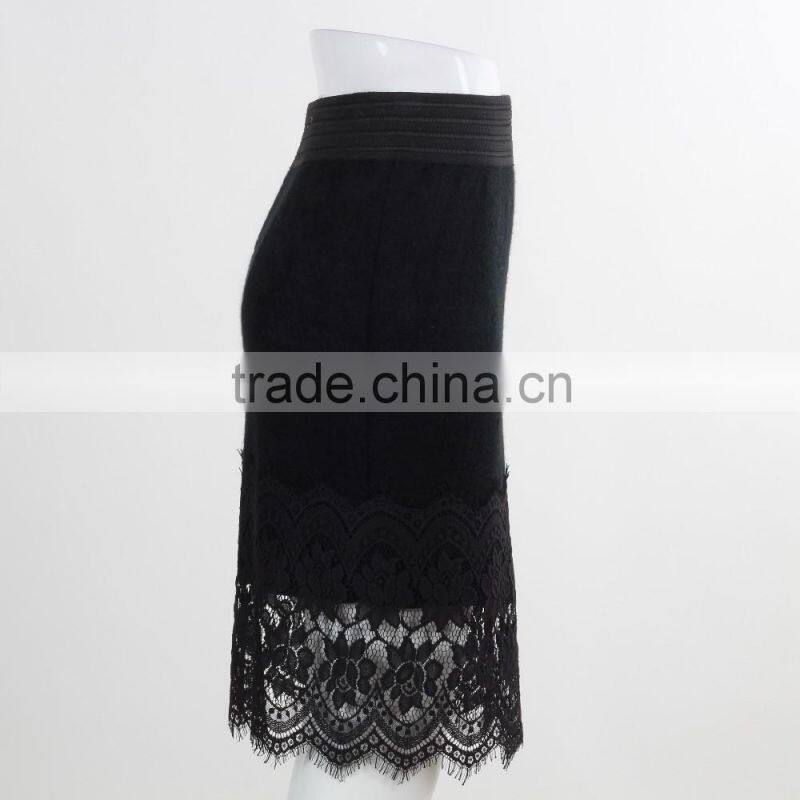 F5S43022 New Arrival Women Elastic Waistband Eyelash Lace Hem Skirts