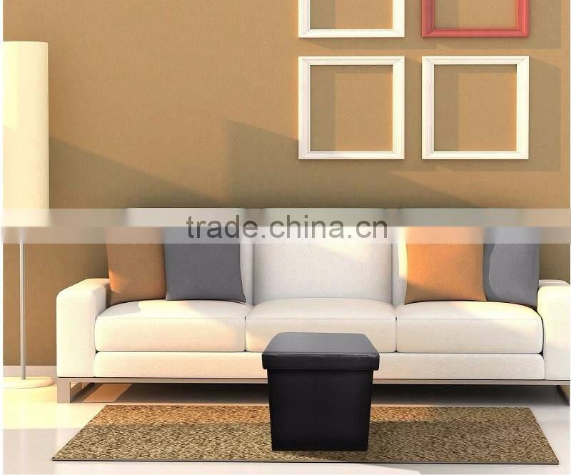 Foldable Storage Ottoman - Contemporary Faux Leather Ottoman with Cover, Black