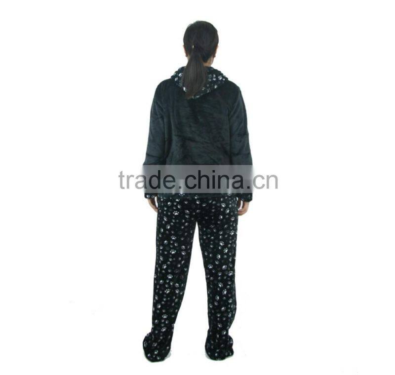 Kevince flannel pyjama set Panda emb cap knitting woman clothing nightwear homewear MOQ 1000sets