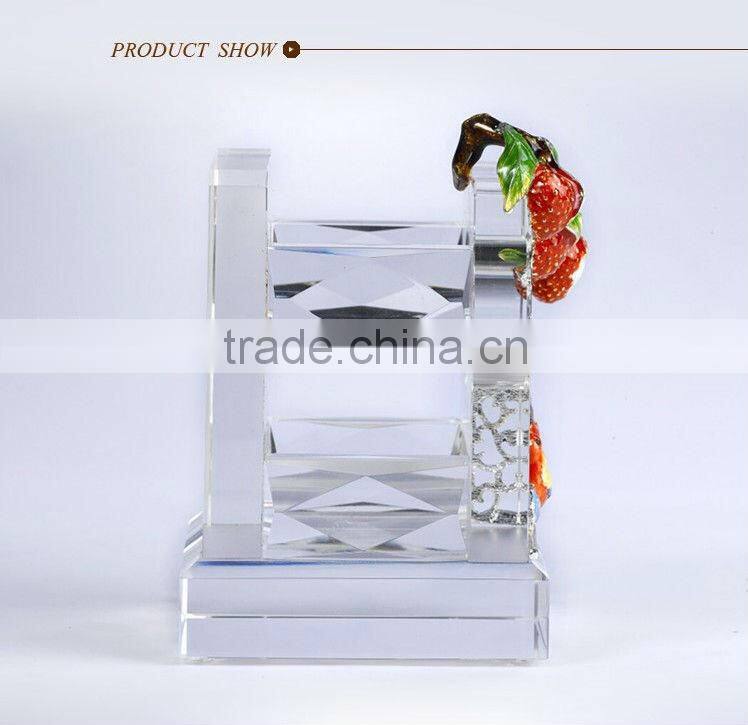 RORO Good Fortune litchi enamel pewter crystal pen holder