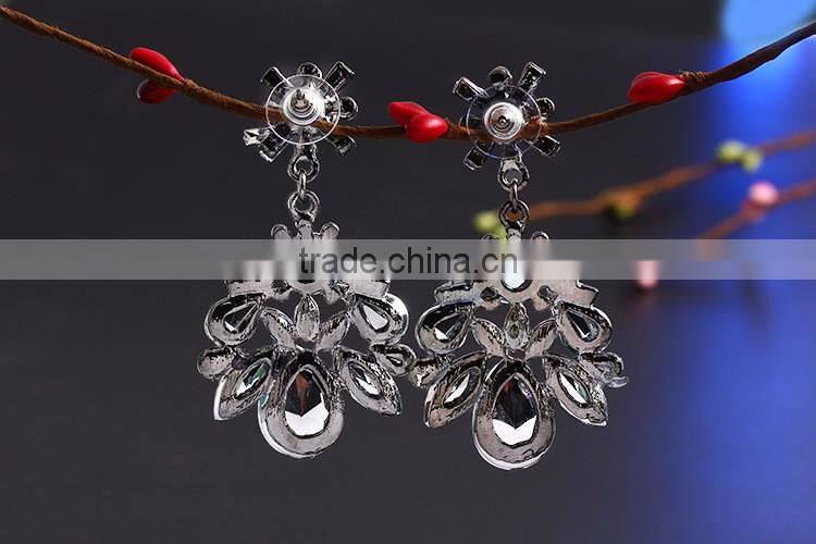 newest designs promotion multi color rhinestone water drop fancy earrings for party girl