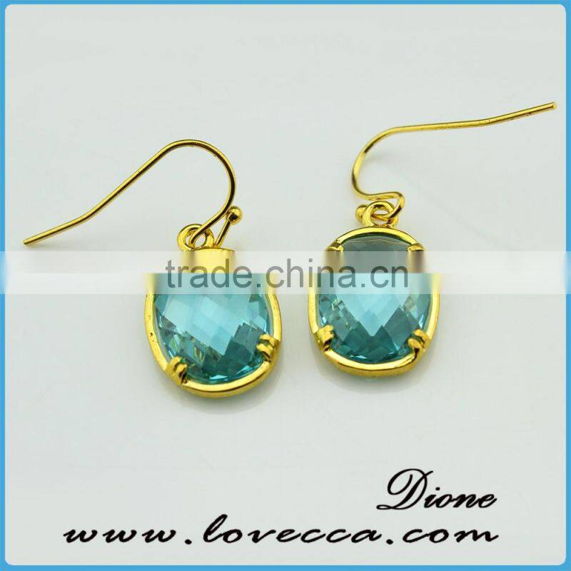 12x23mm Glass Stones With Gold Cubic Zirconia Hook Earrings