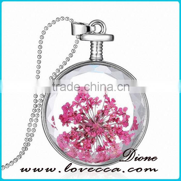 Gold jewellery design PINK flower glass pendant necklace for women