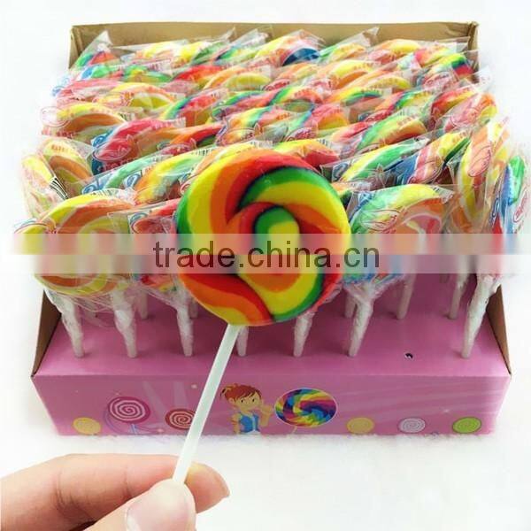 Bag Wrapped Fruit Flavour Sweets Flat Swirl rainbow lollipop candy