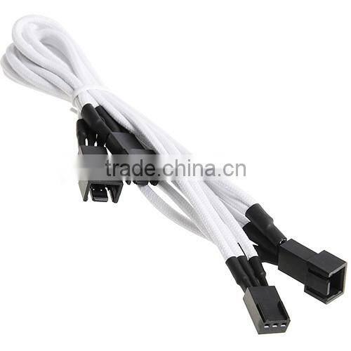 Y-cable 3 x 3 Pin Fan Adapter Wire Sleeved Cable 60cm White