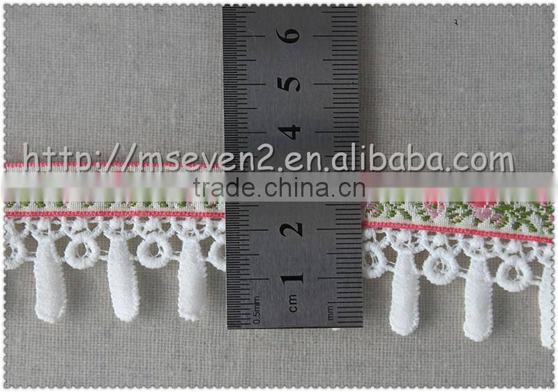 Hot selling Jacquard tape trim with tassel, fringed polyester jacquard fabric