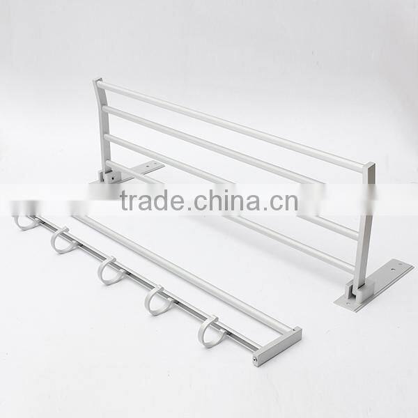 TOWEL RACK SHELF PREMIUM ALUMINUM SILVER FOLDED BATH WITH 5 HOOKS SHELF WASHCLOTH HOLDER
