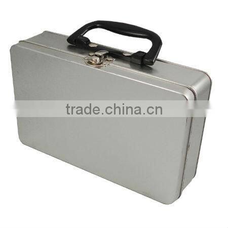 R160 rectangular metal tin box with plastic handle