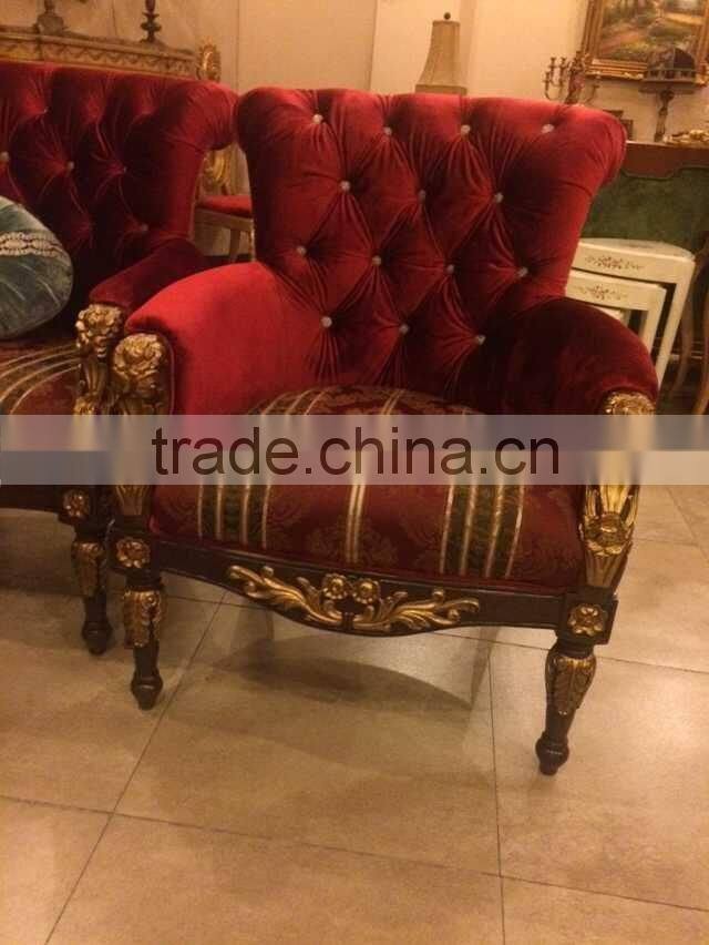 Antique Classic Palace Leisure Chair, Carved Wooden Single Sofa Chair, Luxury Gold Painting Living Room Furniture