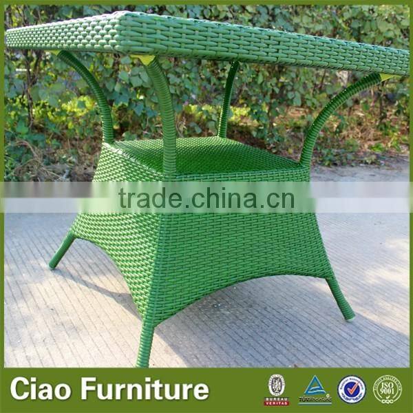 Green rattan high glossy dining table glass top