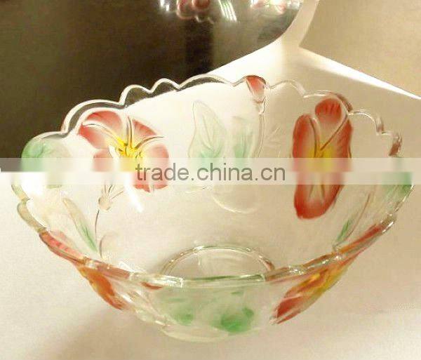 Clear glass candy bowl with decall round glass candy bowl