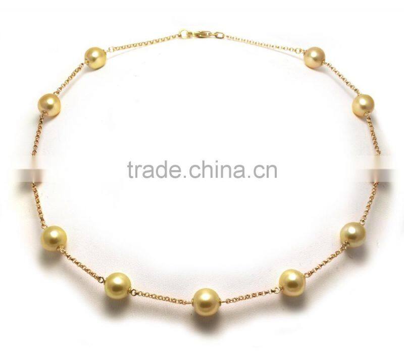 Wholesale 10-11mm Golden South Sea Pearl Tin Cup Necklace