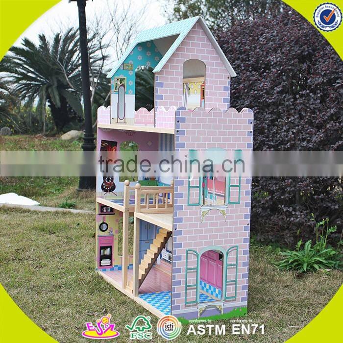 wholesale lovely role play kids wooden dollhouse delicate style children's wooden pink dollhouse for sale W06A032