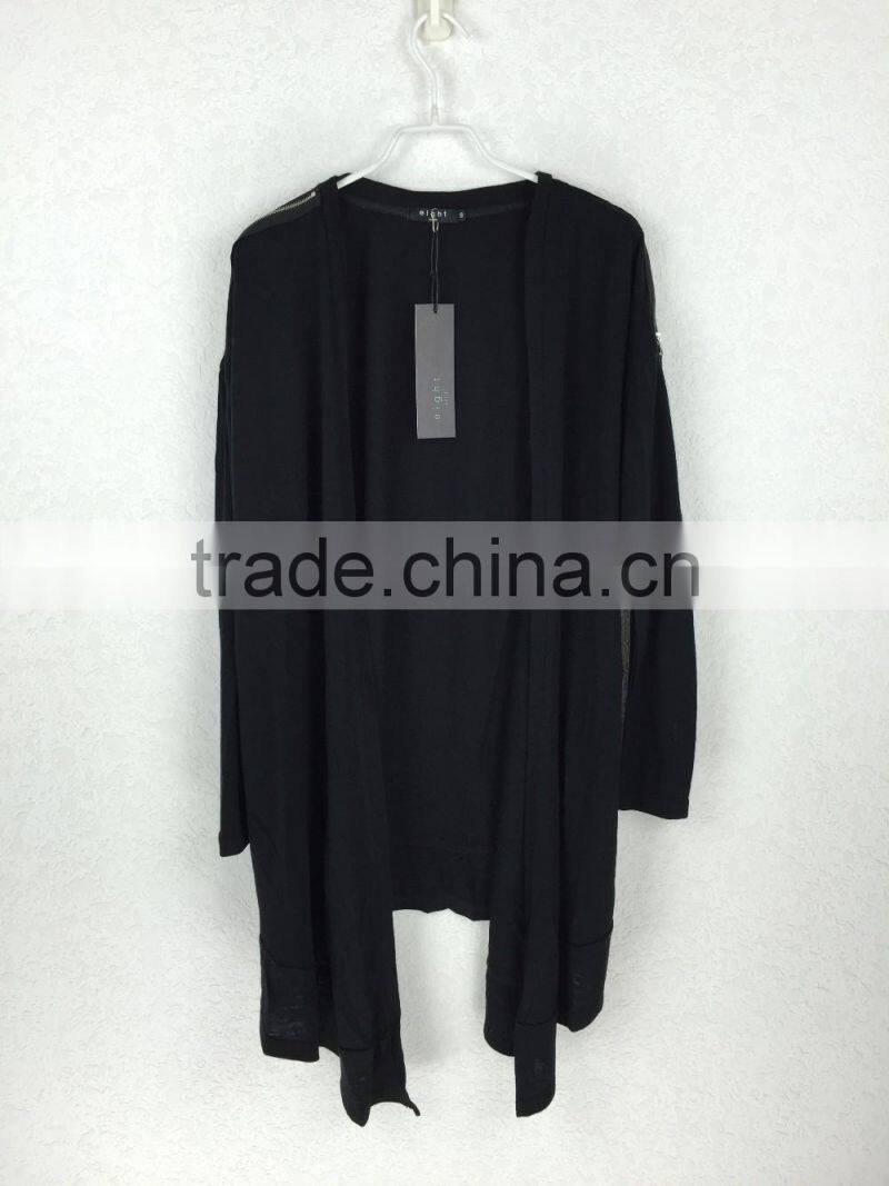 2016 woman black knit linen cardigan sweater Prevent bask in unlined upper garment