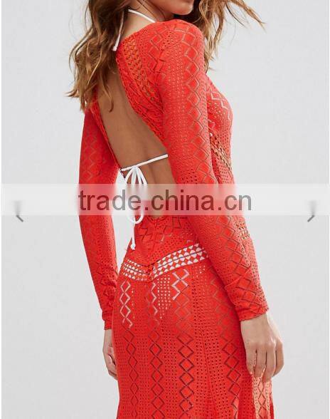 OEM Service Formal Dress Round Neck Sexy Back Open Tight Pencil Women's Lace Long Sleeve Evening Dress